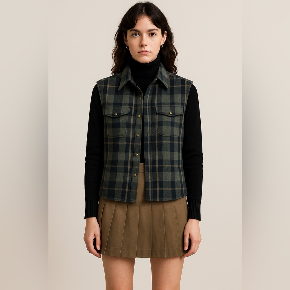 Gloria Vanderbilt Vintage Plaid Wool Blend Sleeveless Vest Top Y2K